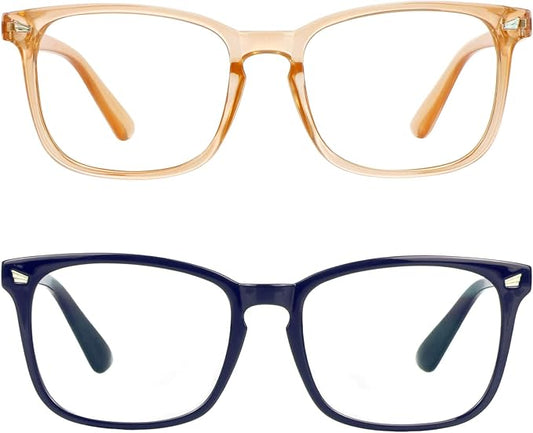 LifeArt 2 Pairs Blue Light Blocking Glasses with Spring Hinge, Computer Reading Glasses, Gaming Glasses, TV Glasses for Women Men (Navy&Champagne, +2.50 Magnification)