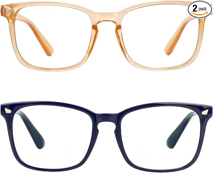 LifeArt 2 Pairs Blue Light Blocking Glasses with Spring Hinge, Computer Glasses, Gaming Glasses, TV Glasses for Women Men (Navy&Champagne, No Magnification)