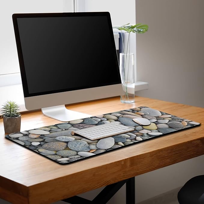 Computer Desk Pads Cobblestone Gaming Mouse Mat, Desk Mouse Pad XXL Mouse Pads, Desktop Computer Mat Non-Slip Rubber Base Waterproof with Stitched Edges, 35.4" X 15.7" Work/Game/Office/Home