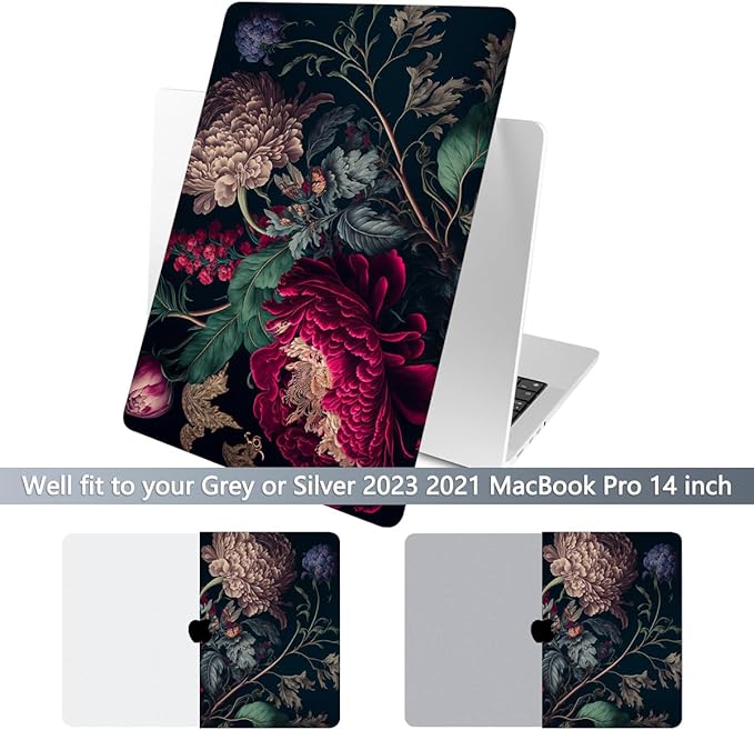 Batianda for MacBook Pro 14 Inch Case 2026-2021 Release M5 M4 M3 M2 M1 Pro/Max, 1.2mm Slim Graphic Hard Shell Cover with Keyboard Cover, Screen Protector 4-in-1 Bundle, Vintage Flower