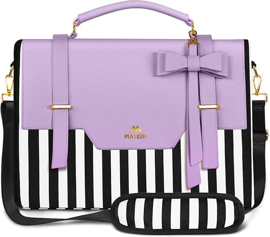 MATEIN 17 inch laptop bag for women, Large Computer Sleeve Case Briefcase with RFID Pocket & Bow, Cute Lightweight Messenger Carrying Shoulder Tote Office Bag for Nurse Teacher College Work, Purple
