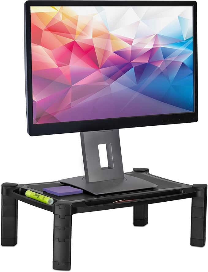 Mount-It! Desktop Computer Monitor Riser - Height Adjustable Tabletop Stand Shelf for PC and Laptop Displays and Printers, 19 x 13 Inch, 6.6” High, Black, MI-7851