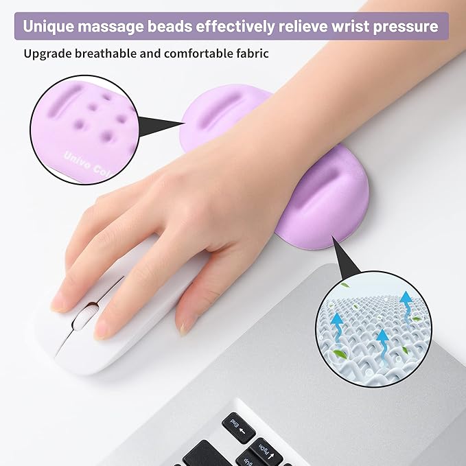 UnivoColors Upgraded Massage Bead Wrist Rest for Mouse, Wrist Ergonomic Support, Made of Soft Memory Foam Gel, High Comfort Wrist Pad for Laptop, Computer, Office, Lavender Purple Wrist Cushion,N