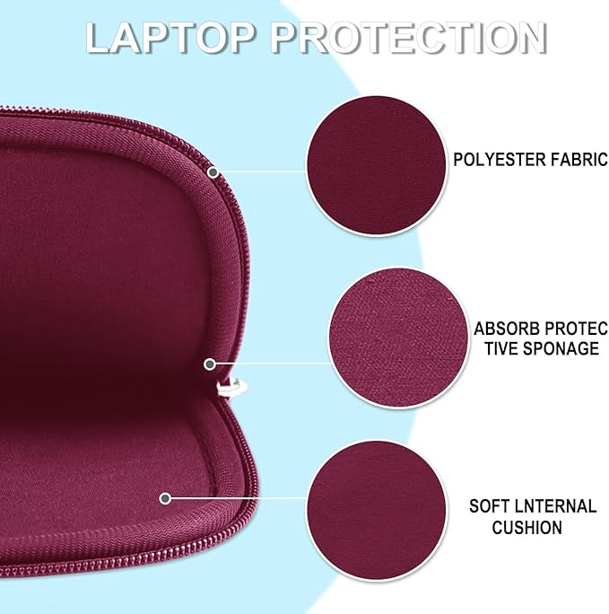 Laptop Sleeve 15.6 inch, Shockproof Protective Laptop Cover Briefcase Carrying Bag with Accessory Pocket, Portable Computer Case Compatible with MacBook, HP, Dell, Lenovo, Asus, Wine Red