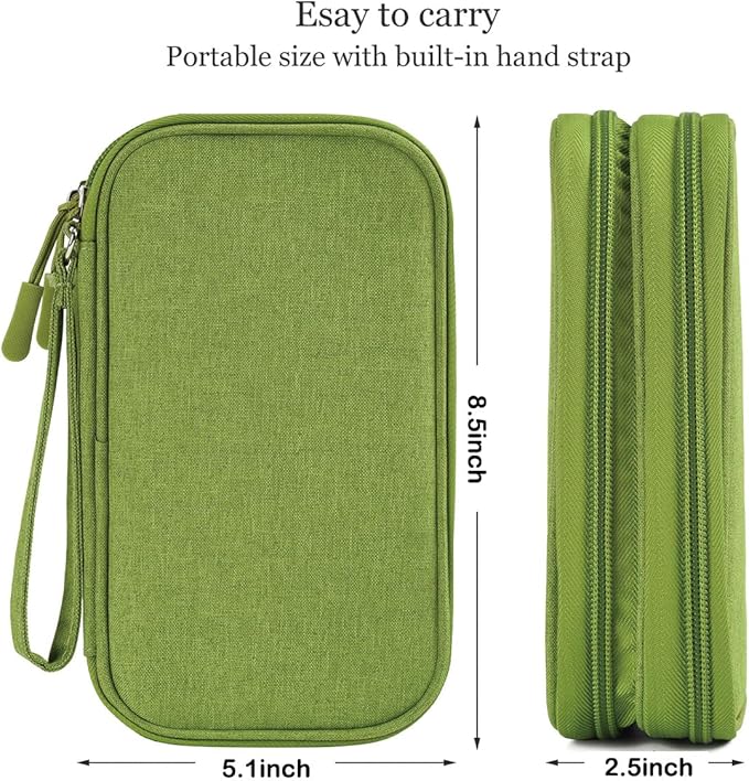 Electronic Organizer Travel USB Cable Accessories Bag/Case, Waterproof Electronics Accessories Case Organizer Bag for Cable, Cord, Charger, Phone, Power Bank, Earphone (Grass Green, Large)