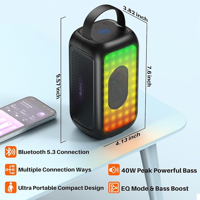 Bobtot Portable Bluetooth Speaker, 16H Playtime Wireless Speakers, Peak Singing Machine with 2 Microphones, Magic Sound, Echo, EQ Mode (Black, with 2 Mics)