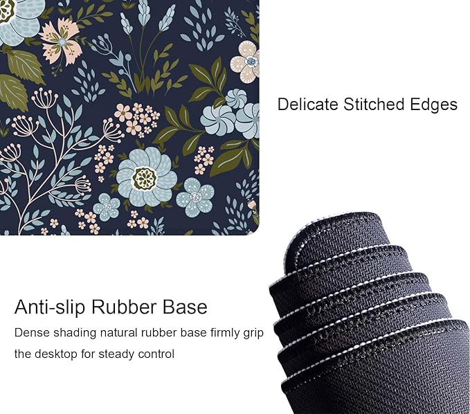 Floral Desk Mat Dark Vintage Aesthetic Desk Pad Flower Plant Blue Extended Mouse Pad Large Gaming Mousepad XL Laptop Computer Mouse Keyboard Mat 31.5 x 11.8 in for Office Desk Decor