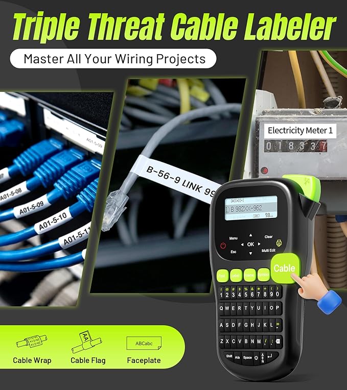 Label Maker Waterproof-Labels, Wire Label Maker Machine with 4 Tapes, Laminated Handheld Label Printer, Backlit & Portable & 3 Cable Modes, H1100 Labeler for Industrial Office Organization