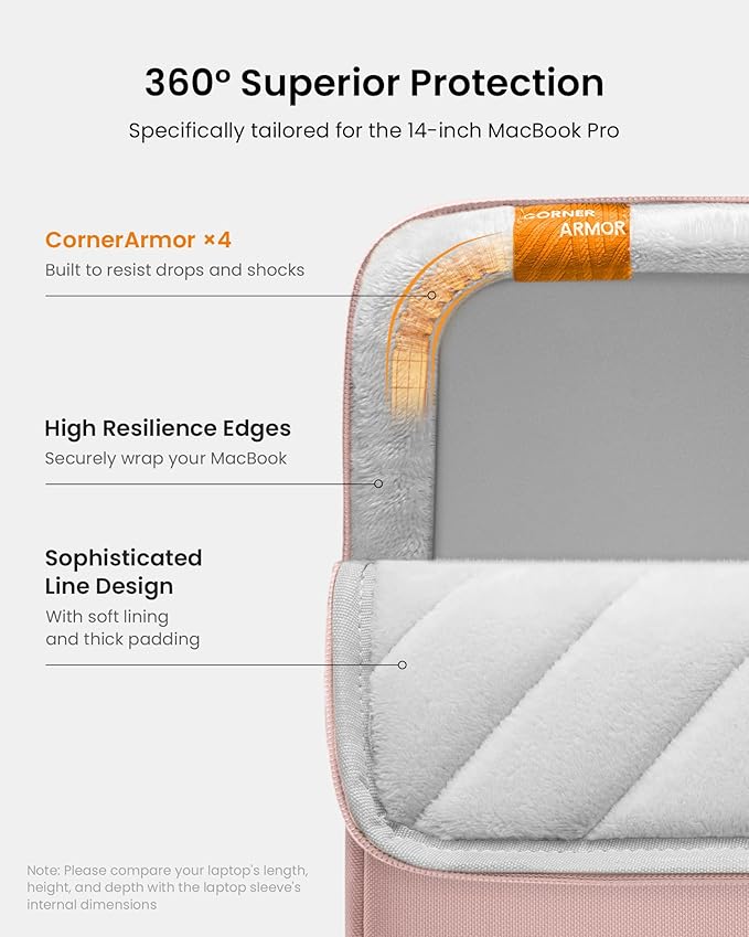 tomtoc 360° Protective Laptop Sleeve for 14-inch New MacBook Pro M5 Pro/Max (2026) A3426 A3427 A3434 M4/M3/M2/M1 A3112 A3401 A3185, Water-Resistant Laptop Case Fits Dell XPS 14 & 13.8" Surface Laptop