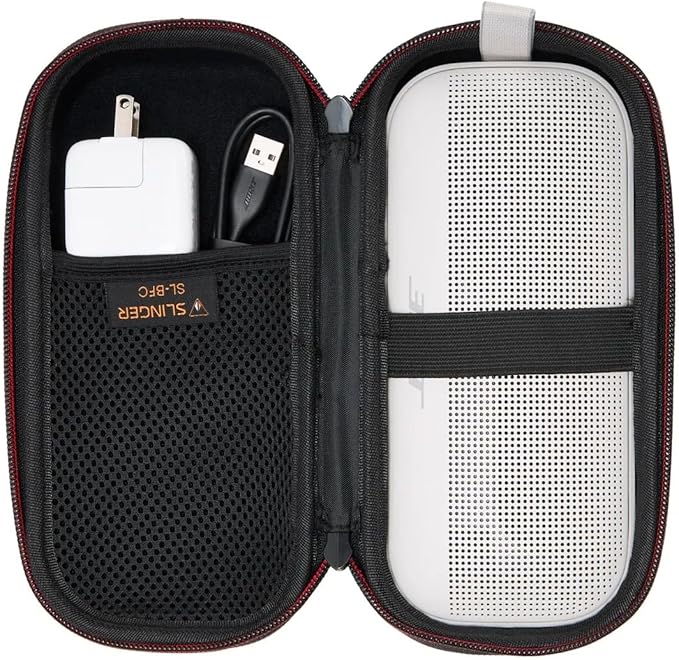 Bose NEW SoundLink Flex Portable Bluetooth Speaker (2nd Gen), Outdoor Speaker with Hi-Fi Audio, Up to 12 Hours Battery, Waterproof and Dustproof, + Slinger Hard Travel Case & USB Plug (Fog Gray)