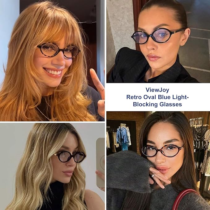 ViewJoy Retro Oval Blue Light Glasses for Women Fashion Computer Glasses Bluelight Blocking Eyewear Vintage Frame