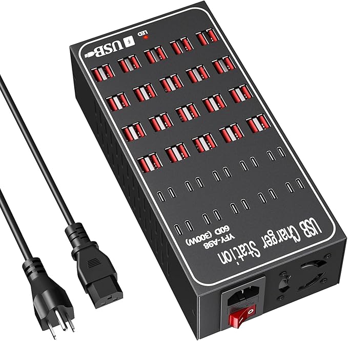 Multiple USB Charger Station, 300W 60Ports USB C Charger Block, USB Charger hub for Multiple Devices, USB C Multi Charge Compatible with iPhone 17 16 15 14 13, iPad, Samsung Galaxy S23 S24, Pixel