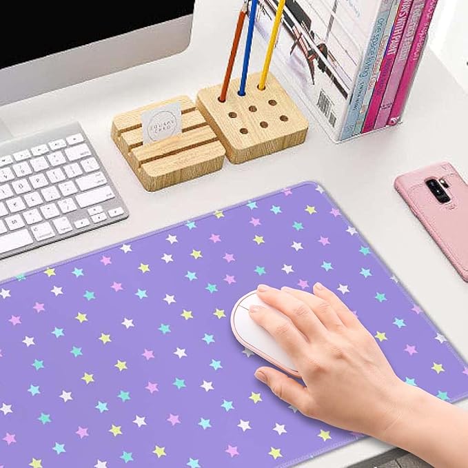 Mouse Pad Gaming, Large Mouse Pads, Non-Slip Rubber Base Mousepad, Keyboard Mouse Mat Desk Pad with Stitched Edges, 31.5x11.8 inch Pastel Star Pattern