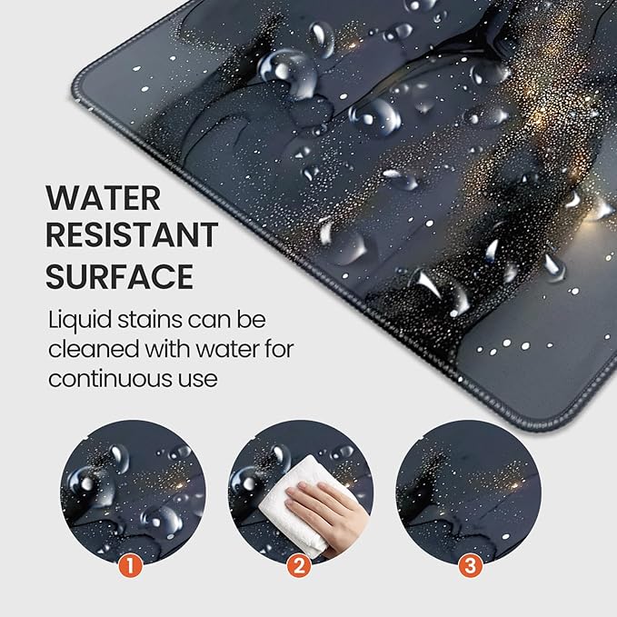Extended Gaming Mouse Pad, Navy Blue Marble Pattern, 35.4 x 15.7 inches, XXL Extra Large Desktop Pad, Non-Slip Base, Waterproof, Suitable for Home Gaming and Office Use