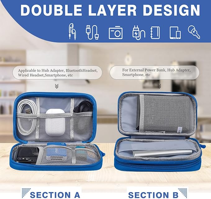Cord Organizer Travel Cable Organizer Bag Tech Electronic Organizer Travel Case, Electronic Accessories Pouch Bag for Cable, USB, Cord, Charger, Phone, Power Bank, Earphone (Blue, Medium)