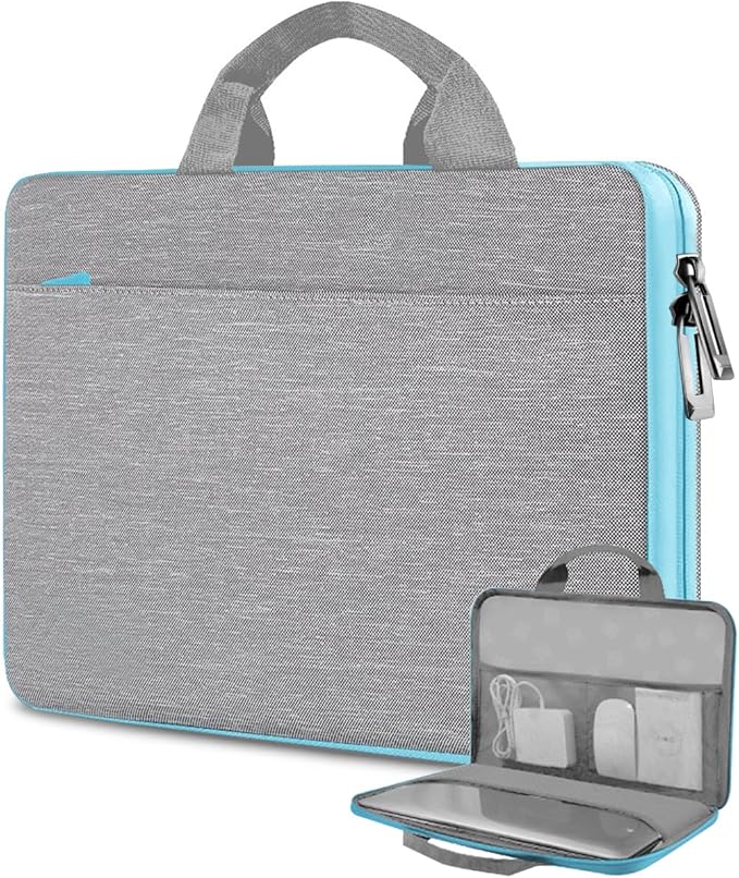 Hseok Laptop Case 13.3-14 inch Sleeve, TSA Computer Handbag Water-Resistant and Shockproof Bag Compatible with MacBook Pro/Neo 14", Mac Air/Pro 13.3" and 13"-14" Notebooks Chromebooks,Light Gray-Blue