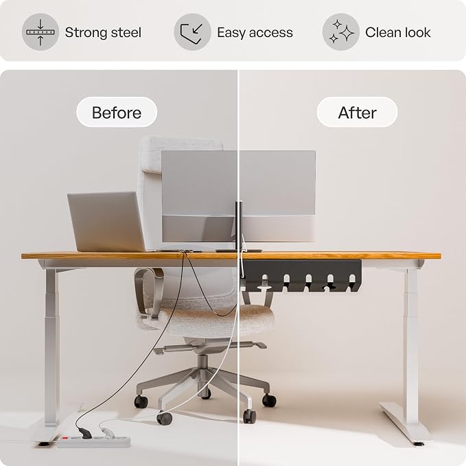 PAMO Cable Management Under Desk for Easy mounting Under-Table I Set of 3 - with 10X Cable Ties I Desk Organizer for Office/Home Office Table Thoughtful Cable Tray Holder - Image 6