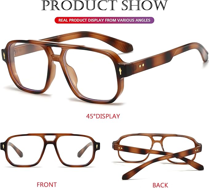 PORADAY Blue Light Blocking Glasses for Women Men 70s Retro Square Aviator Eyeglasses Rectangle Computer Eyewear