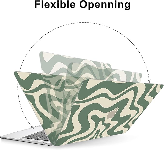 AKIT Compatible with MacBook Air 13 Inch Case M1 2022 2021 2020 2019 2018 A2337 A2179 A1932, Unique Pattern Hard Shell Laptop Case+Screen Protector+Keyboard Cover for MacBook Air 13.3 Inch, Green Wave