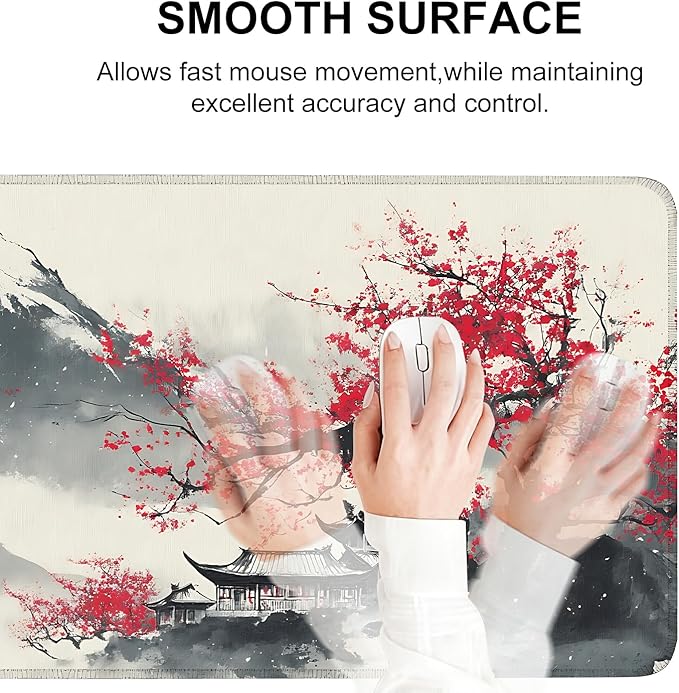 Mouse Pad, Large Anti-Slip with Stitched Edges Desk Mat Desktop Laptop Computer Desk Keyboard Mat,Table Protector Blotter Mat (Plum Blossom, 35.4" x 15.7")