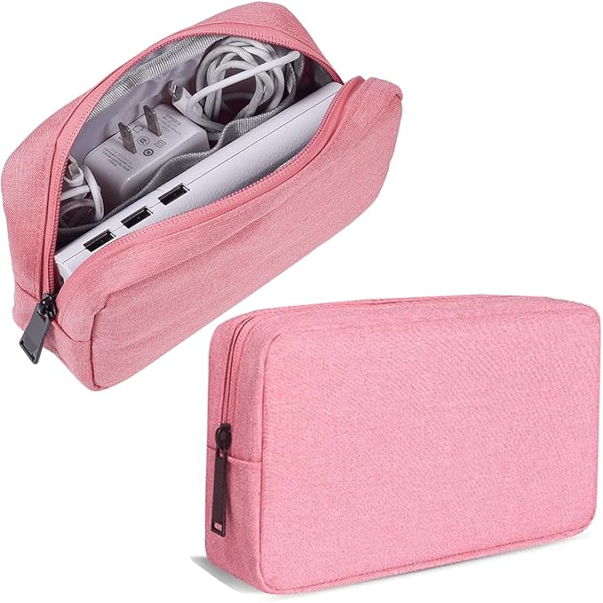 Electronics Organizer Travel Bag, Small Cable Organizer Case Waterproof Accessories Pouch, Travel Electronic Carrying Case for Cable, Cord, Charger, Phone, Power Bank, Earphone (Small-Pink)