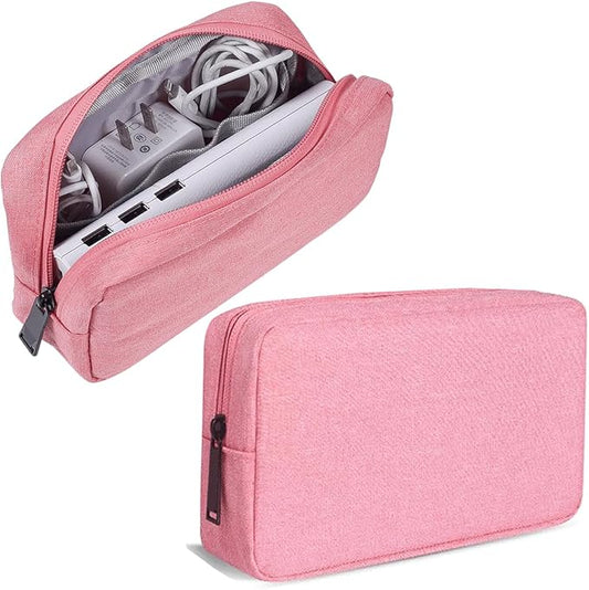 Electronics Organizer Travel Bag, Small Cable Organizer Case Waterproof Accessories Pouch, Travel Electronic Carrying Case for Cable, Cord, Charger, Phone, Power Bank, Earphone (Small-Pink)