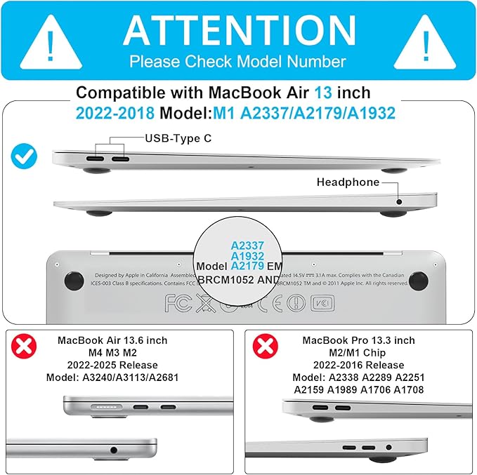B BELK Compatible with MacBook Air 13 inch Case M1 2022 2021 2020 2019 2018 A2337 A2179 A1932, Matte Plastic Hard Shell for MacBook Air 13.3 inch Case+ Keyboard Cover+Screen Protector, Baby Blue