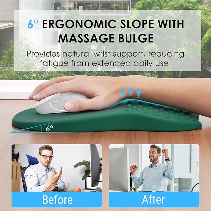MROCO Ergonomic Mouse Pad with Wrist Support, Wrist Rest Mousepads for Carpal Tunnel Pain Relief, Memory Foam Pad with Massage Bulge and Non-Slip Base for Office, Home, Forest Green
