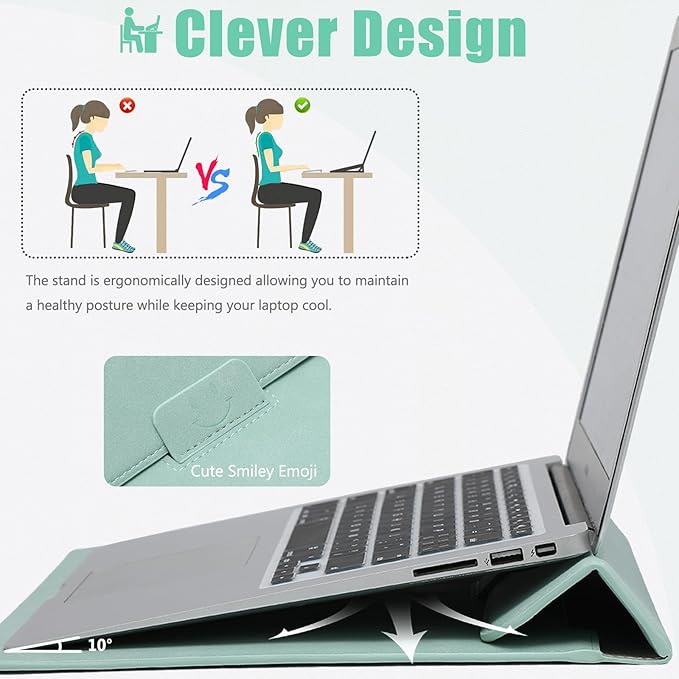 HYZUO 15 Inch Laptop Case Bag Sleeve with Stand for MacBook Air 15 M5 M4 A3241 M3 A3114 M2 A2941 2026-2023, 15" Surface Laptop 7/6/5/4/3, MacBook Pro 15 A1990 A1707 2019-2016, Mint Green