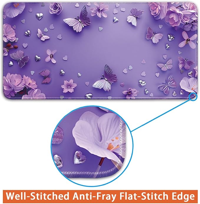 Desk Pad Protector, Office Desk Mat, Large Mouse Pad, Non-Slip Desk Blotter, 23.6x11.8 inch, Purple Butterfly