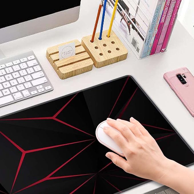 Mouse Pad Gaming, Large Mouse Pads for Desk, Keyboard Mouse Mat Desk Pad, Non-Slip Rubber Base with Stitched Edges Mousepad, 31.5x11.8 inch Abstract Polygonal Triangle Dark Red