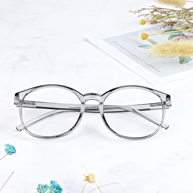 LifeArt Round Blue Light Blocking Glasses, Computer Glasses, Gaming Glasses, TV Glasses for Women Men (Clear Gray, 4.75 Magnification)