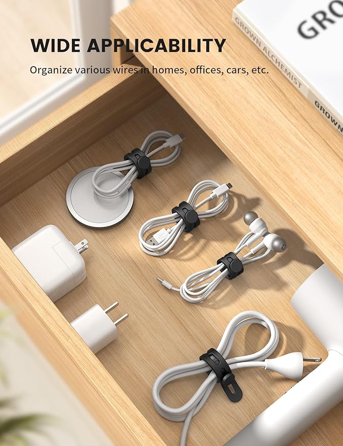 Lamicall 20Pack Silicone Cable Ties, Office Desk Organizer Accessories, Reusable Wire Ties Management with Lock Buckle, Adjustable Charger Cable Strap, Electrical Cord Keeper for Travel Essentials - Image 4