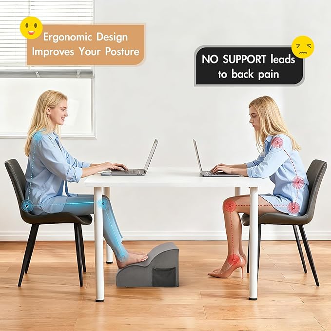Echaprey Foot Rest for Under Desk at Work,Adjustable Under Desk Footrest Multifunctional 3-Tier Foot Stool with Non-Slip Base and Washable Cover Ergonomic Foot Stool for Office,Home,Car,Travel (Grey)