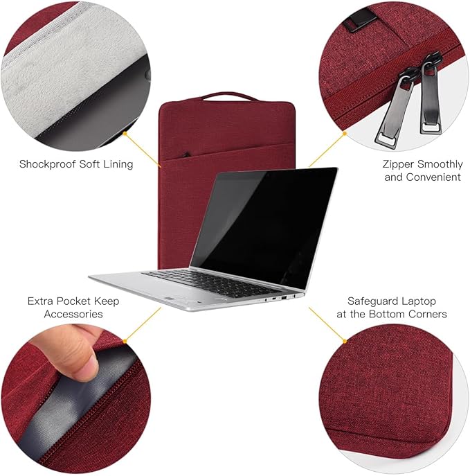 14 Inch Laptop Sleeve Case for HP Acer Chromebook/Stream/Pavilion Plus 14, Lenovo IdeaPad/ThinkPad, ASUS Vivobook Go, Dell Latitude Computer Bag, Wine Red