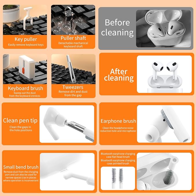 Phone Cleaning Kit Laptop Cleaner,Keyboard Cleaning Kit for Computer PC MacBook,32-in-1 Multi-Functional Electronics Cleaning Brush Tool for AirPod iPad iPhone Pro TV Screen Earbuds Camera Monitor - Image 3