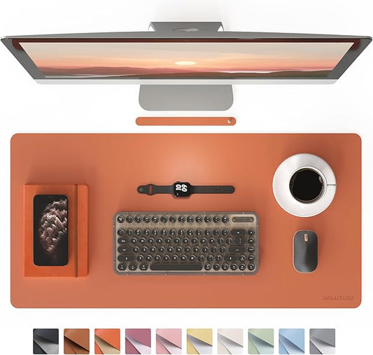 RENMTURE PU Mouse Pad, Faux Leather Large Desk Pad, Home Work Office Accessories, Non-Slip Desk Mat, Waterproof Gaming Pad Desk Blotter (32"x16", Orange)