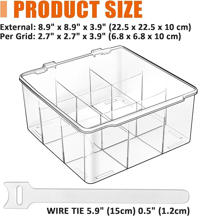 Charger and Cable Organizer Box with 10 Wire Ties, Adapter Storage Box, Plastic Charger Cable Cord Storage Organizer