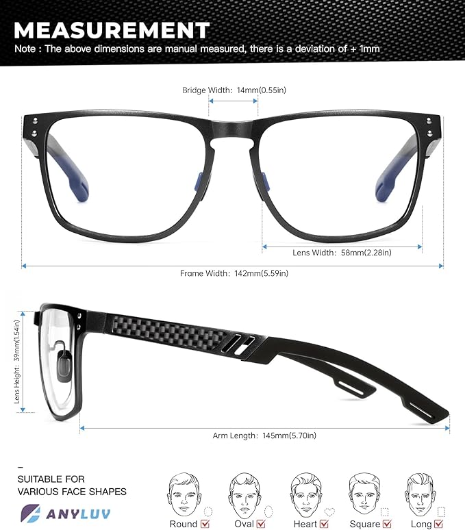 ANYLUV Blue Light Blocking Glasses Men Computer Gaming Glasses Lightweight Al-Mg Metal Anti Eyestrain Eye Protection