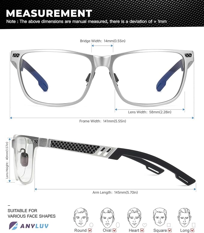 ANYLUV Blue Light Blocking Glasses Men Computer Gaming Glasses Lightweight Al-Mg Metal Anti Eyestrain Eye Protection