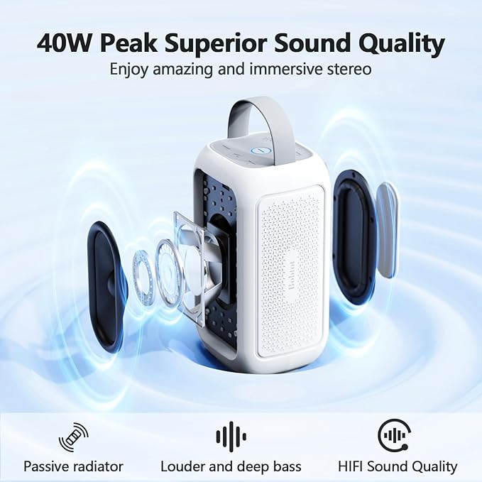 Bobtot Portable Bluetooth Speaker, 16H Playtime Wireless Speakers, Peak Singing Machine with 2 Microphones, Magic Sound, Echo, EQ Mode (White, with 2 Mics)