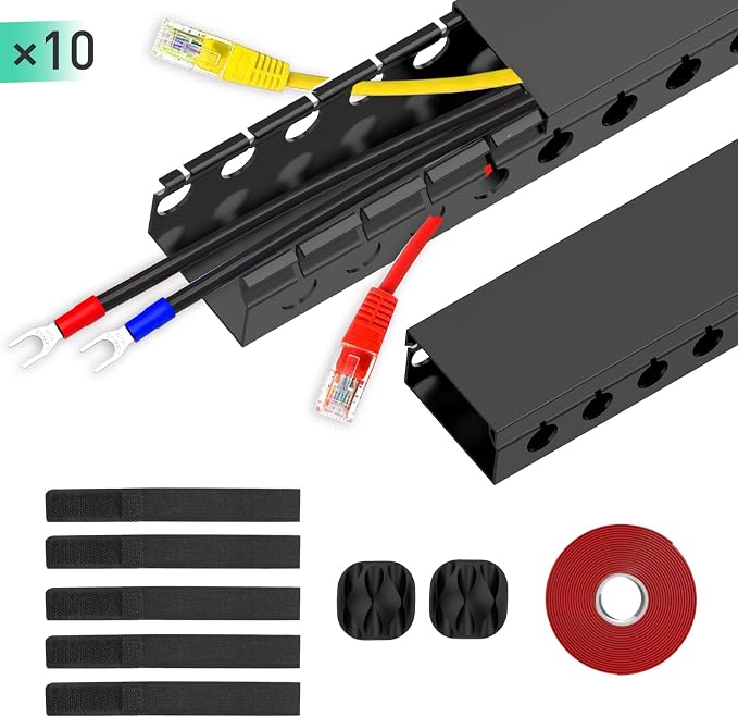 ENONCI Updated Cable Raceway Kit - 154 (10x15.4) Inch Open Slot Wire Covers for Cords, Under Desk Cable Management System to Hide Under Desk/Tv/Computer/Net/Power Cords, (Pack 10) - Image 2