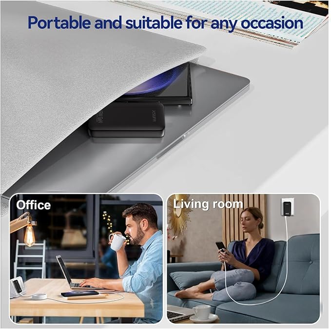 65W Flat USB c Wall Charger,Folding Travel Dual Port USB Wall Charger, for Laptops, Tablets, Phones, Black (Black-New)