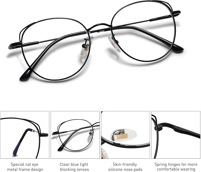 SOJOS Cat Eye Blue Light Blocking Glasses for Woman Hipster Metal Frame Womens Eyeglasses She Young SJ5027