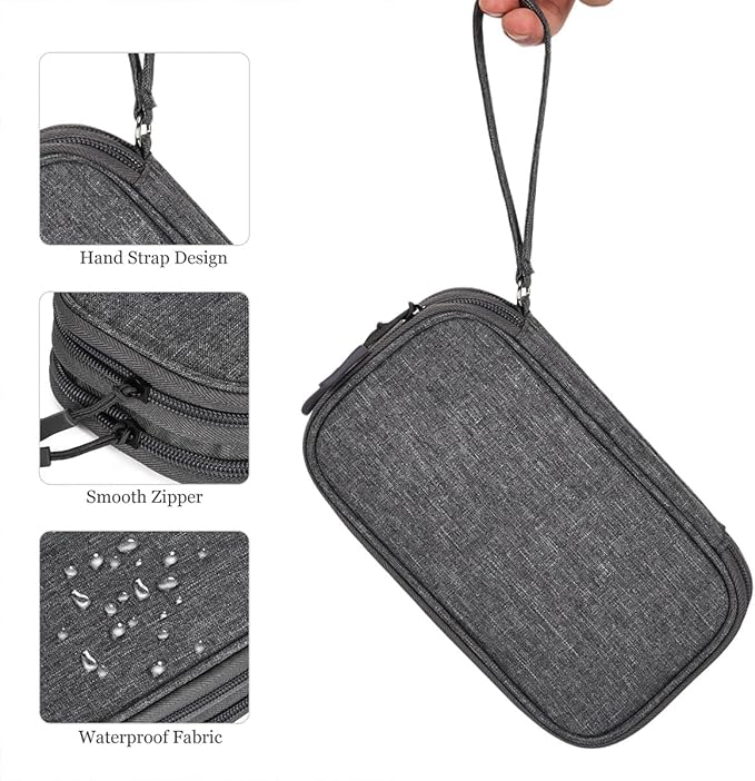Electronics Organizer Case, Cable Organizer Bag Waterproof Electronic Accessories Carry Case with Handle for Cable, Cord, USB, Charger, Phone, Power Bank, Earphone (Dark Gray, Medium)