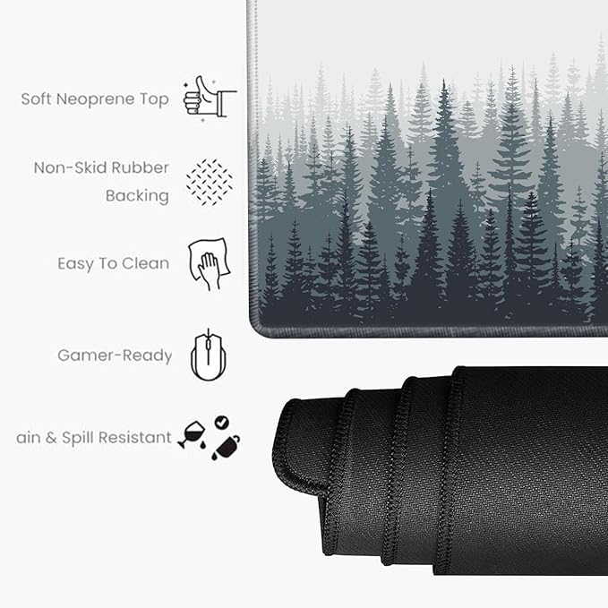 36x24 Mouse Pad Misty Forest Desk Mat Large Mousepad Gaming Giant Mouse Mat Huge Oversized Desk Pad XXXL Computer Mat for Office Work Women