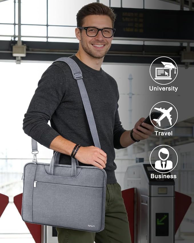 Ferkurn Laptop Case Bag Women Men Computer Sleeve with Shoulder Compatible with HP/Inspiron/Thinkpad/Vivobook/MSI/Surface, 17.3 inch, Grey