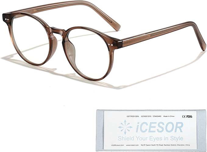 Round Blue Light Blocking Glasses Lightweight Chic Frame Anti Eye Strain Protection Computer Gaming for Women and Men