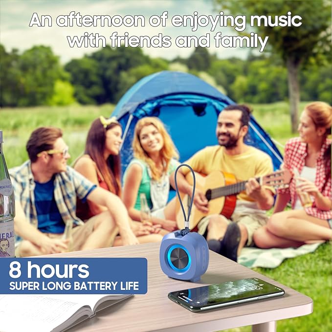 Speaker, Small Portable Bluetooth Wireless IPX5 Waterproof Shower Speaker,Loud Stereo Sound Deep Bass,Dual Pairing, RGB Lights,Long Playtime for Outdoor Party, Great Gift,1PC (Blue)