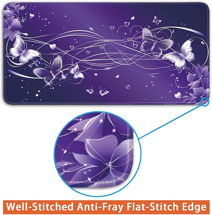 Desk Pad Protector, Office Desk Mat, Large Mouse Pad, Non-Slip Desk Blotter, 23.6x11.8 inch, Purple Butterfly